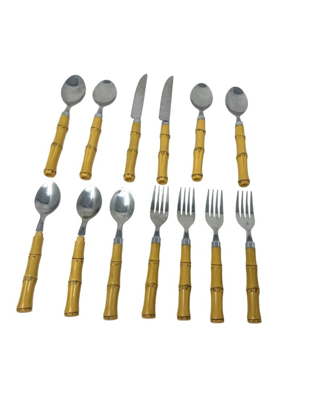Faux Bamboo Stainless Steel Flatware Mixed Lot of 13 Pieces